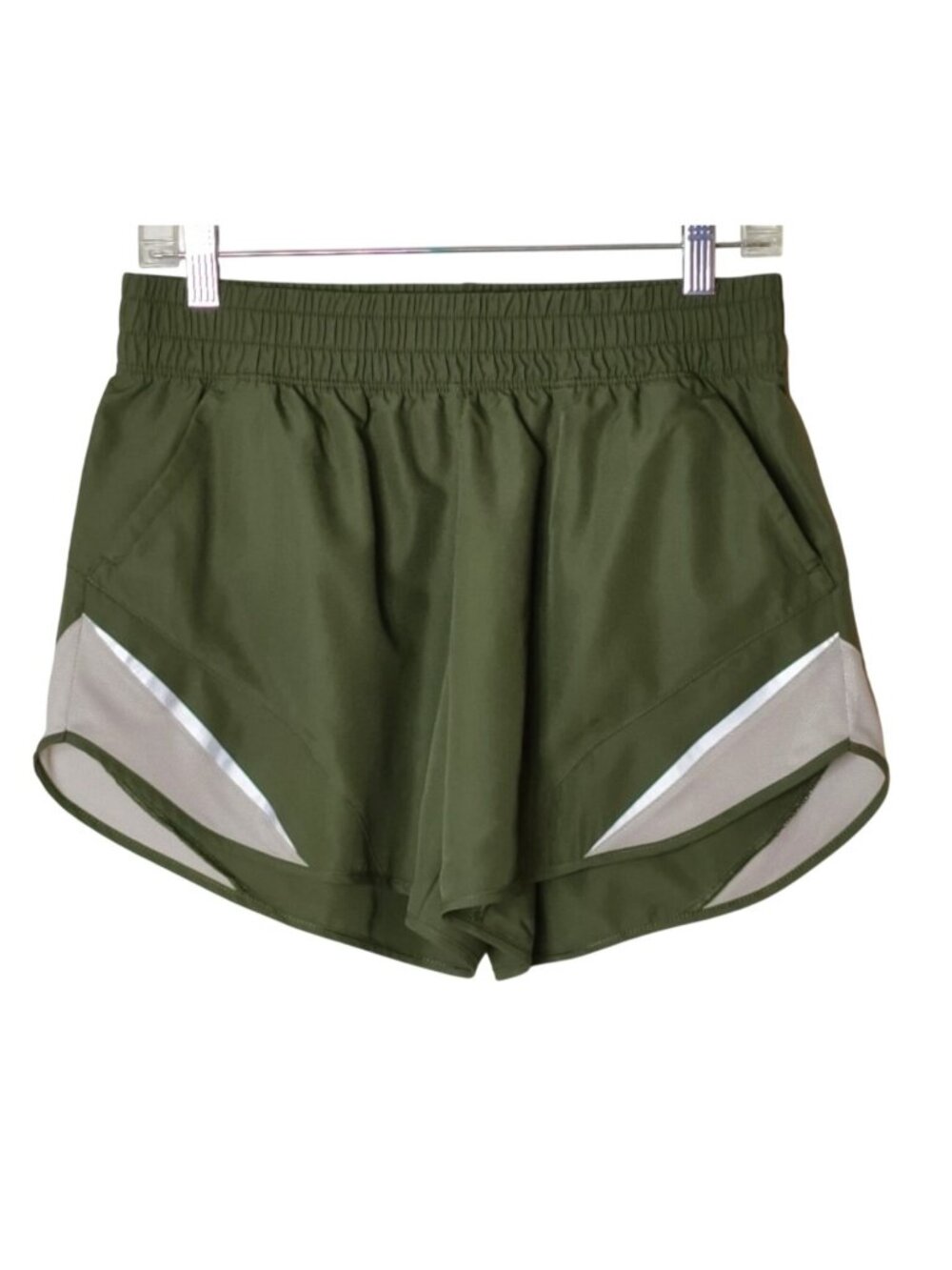 Athletic Works Womens M Running Shorts Olive Green Mesh Inserts Reflective Trim - Picture 1 of 6